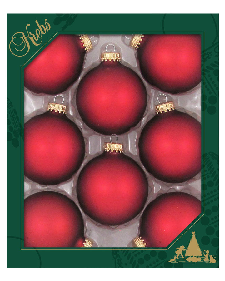 Christmas By Krebs Made in The USA Designer Seamless Glass Christmas Ball Ornaments, 2 5/8" (67mm), 8 Pieces (Velvet Red)