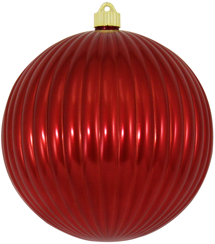 Christmas By Krebs 8" (200mm) Ribbed Shiny Sonic Red [1 Piece] Solid Commercial Grade Indoor and Outdoor Shatterproof Plastic, UV and Water Resistant Ball Ornament Decorations