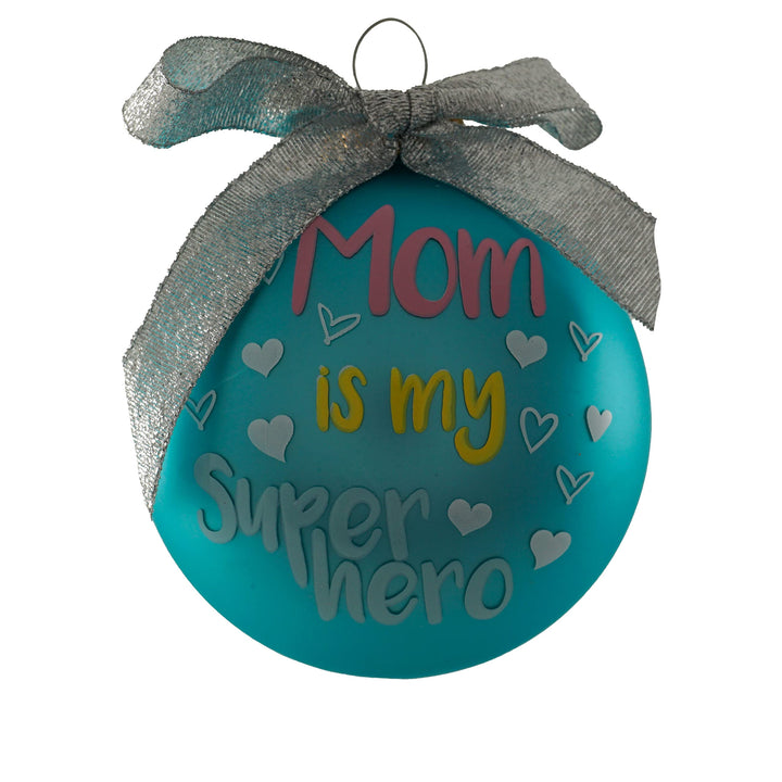 3 1/4" Teal Glass Ornament with Mom