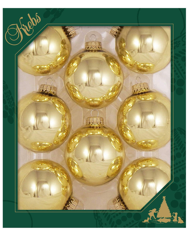 Christmas By Krebs Made in The USA Designer Seamless Glass Christmas Ball Ornaments, 2 5/8" (67mm), 8 Pieces (Shiny Aztec Gold)