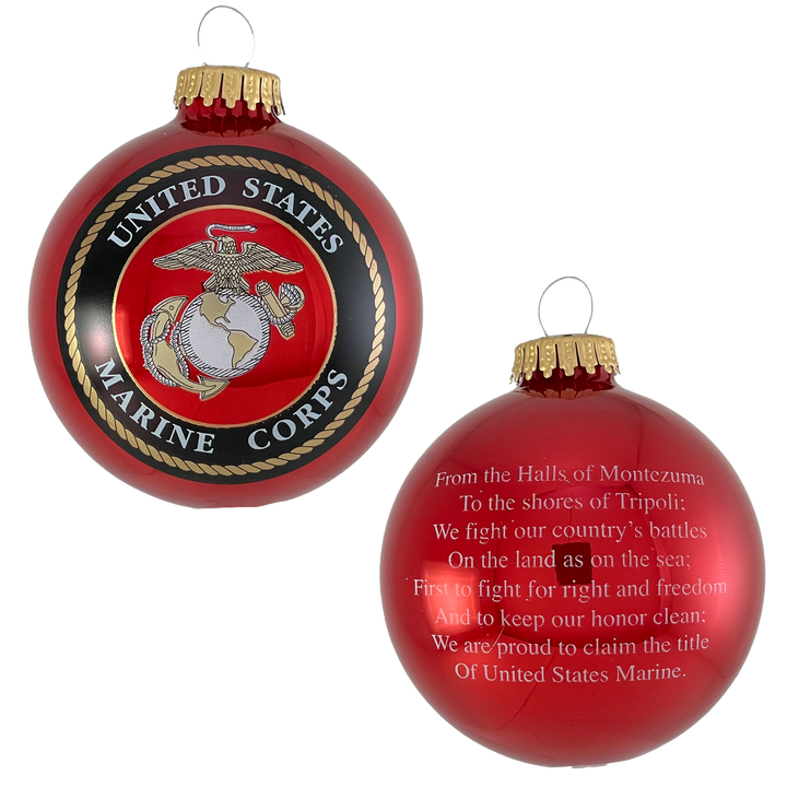 Christmas Tree Ornaments - Military Glass Balls from Christmas by Krebs - Handmade Seamless Hanging Holiday Decorations for Trees (67mm/2.625" Red and Gold Marines-USMC Variety Set of 12)