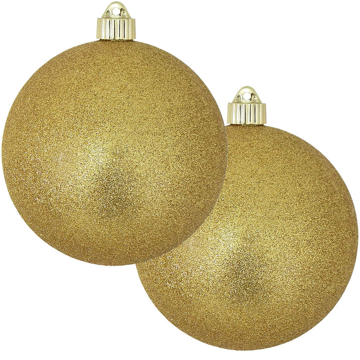 Christmas By Krebs 6" (150mm) Gold Glitter [2 Pieces] Solid Commercial Grade Indoor and Outdoor Shatterproof Plastic, Water Resistant Ball Ornament Decorations