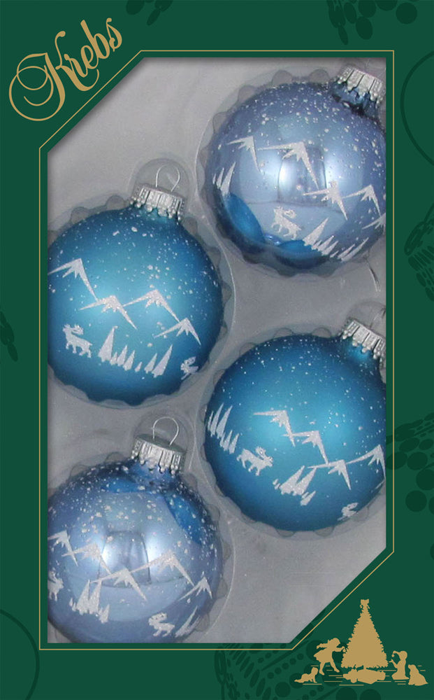 Glass Christmas Tree Ornaments - 67mm/2.625" [4 Pieces] Decorated Balls from Christmas by Krebs Seamless Hanging Holiday Decor (Alpine Shine & Velvet with Alps)