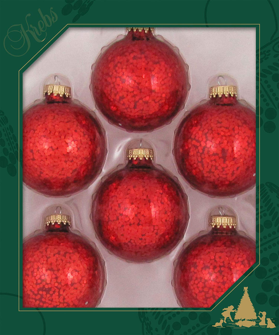 Christmas Tree Ornaments - 67mm / 2.625" [6 Pieces] Designer Glass Baubles from Christmas By Krebs - Handcrafted Seamless Hanging Holiday Decor for Trees (Crimson Red Spangle)