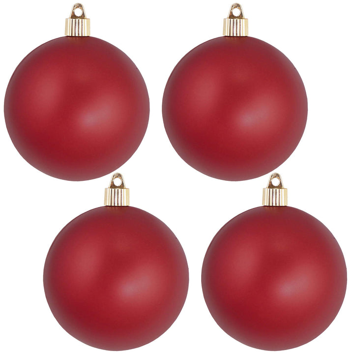 Christmas By Krebs 4" (100mm) Velvet Red Alert [4 Pieces] Solid Commercial Grade Indoor and Outdoor Shatterproof Plastic, UV and Water Resistant Ball Ornament Decorations