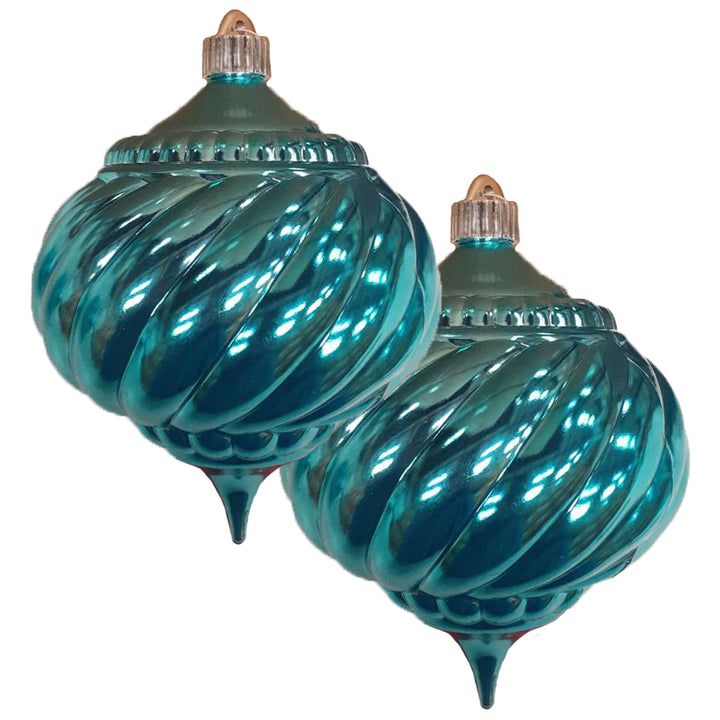 Christmas By Krebs 6" (150mm) Swirled Onion Shiny Balmy Seas [2 Pieces] Solid Commercial Grade Indoor and Outdoor Shatterproof Plastic, UV and Water Resistant Ball Ornament Decorations