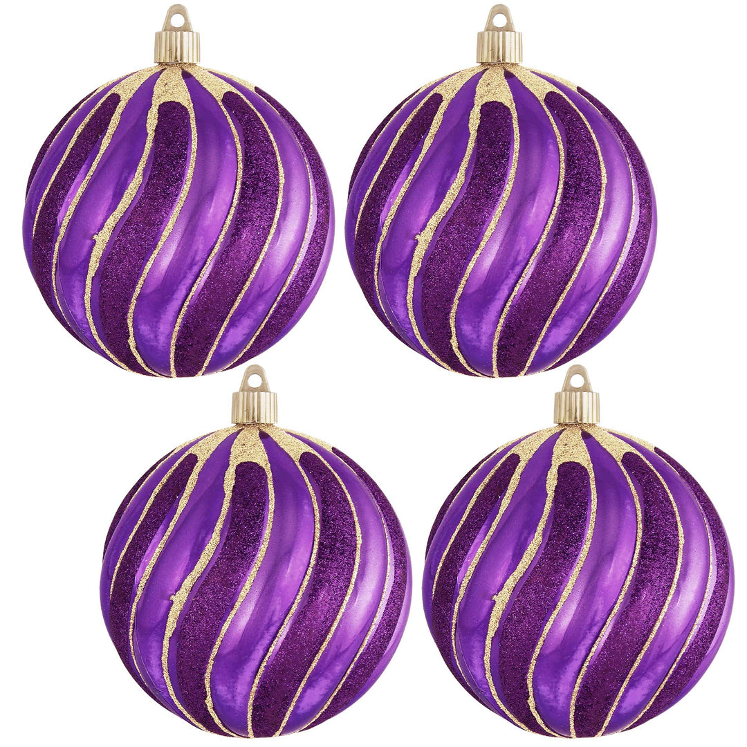 Christmas By Krebs 4 3/4" (120mm) Ornament [4 Pieces] Commercial Grade Indoor & Outdoor Shatterproof Plastic, Water Resistant Ball Shape Ornament Decorations (Vivacious Purple)