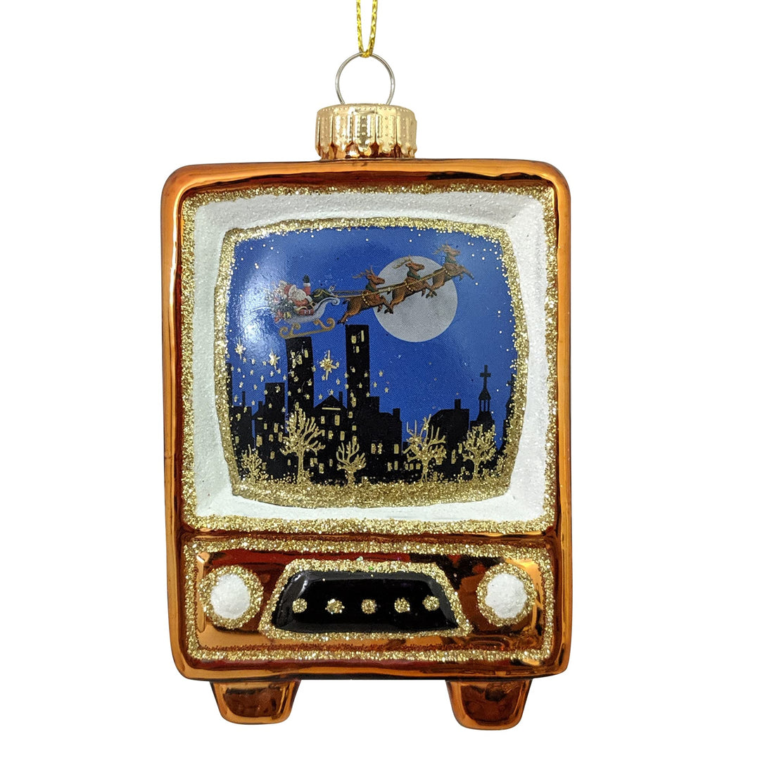 Christmas Tree Ornaments - Figurine Glass from Christmas By Krebs - Handcrafted Hanging Holiday Decor for Trees (Retro TV)