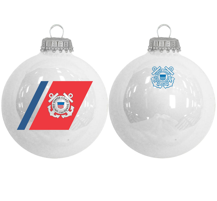 3 1/4" Personalized White Glass Ornaments with U.S. Coast Guard Seal