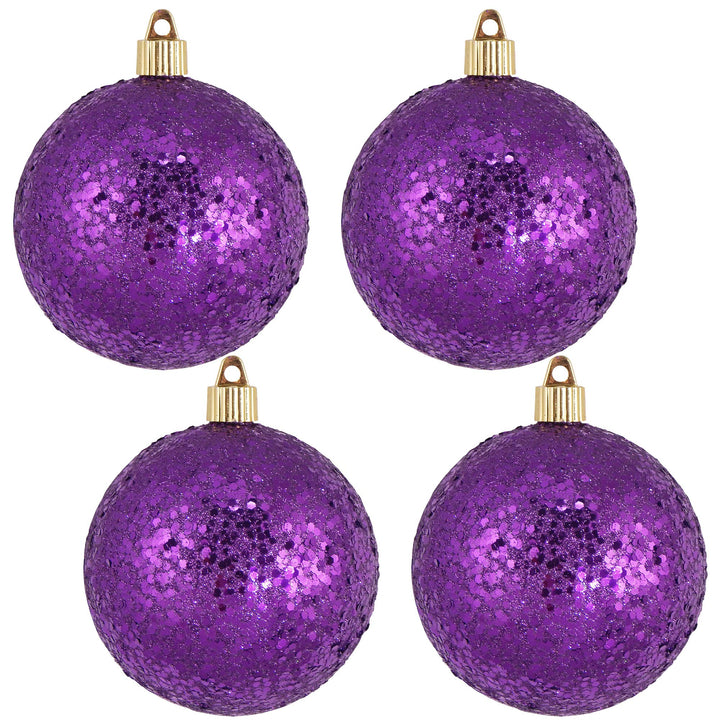 Christmas By Krebs 4" (100mm) Purple Glitz [4 Pieces] Solid Commercial Grade Indoor and Outdoor Shatterproof Plastic, Water Resistant Ball Ornament Decorations