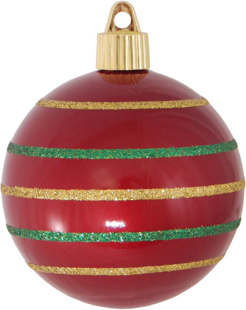 Christmas By Krebs 3 1/4" (80mm) Ornament [4 Pieces] Commercial Grade Indoor and Outdoor Shatterproof Plastic, Water Resistant Ball Shape Ornament Decorations (Red with Stripes)