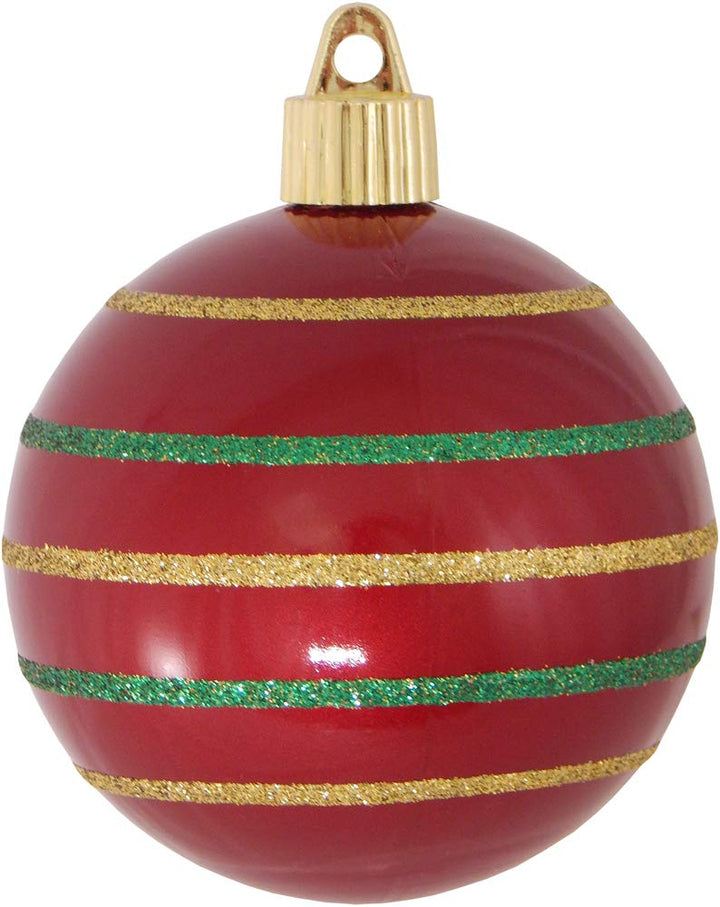 Christmas By Krebs 3 1/4" (80mm) Ornament [4 Pieces] Commercial Grade Indoor and Outdoor Shatterproof Plastic, Water Resistant Ball Shape Ornament Decorations (Red with Stripes)
