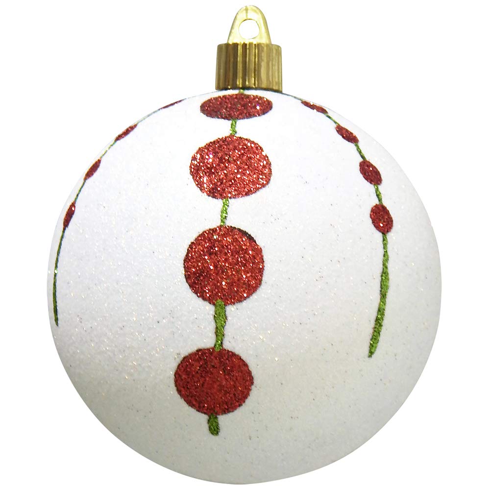 Christmas By Krebs 4" (100mm) Ornament [4 Pieces] Commercial Grade Indoor and Outdoor Shatterproof Plastic, Water Resistant Ball Decorated Ornaments (Snowball Glitter White with Hanging Dots)