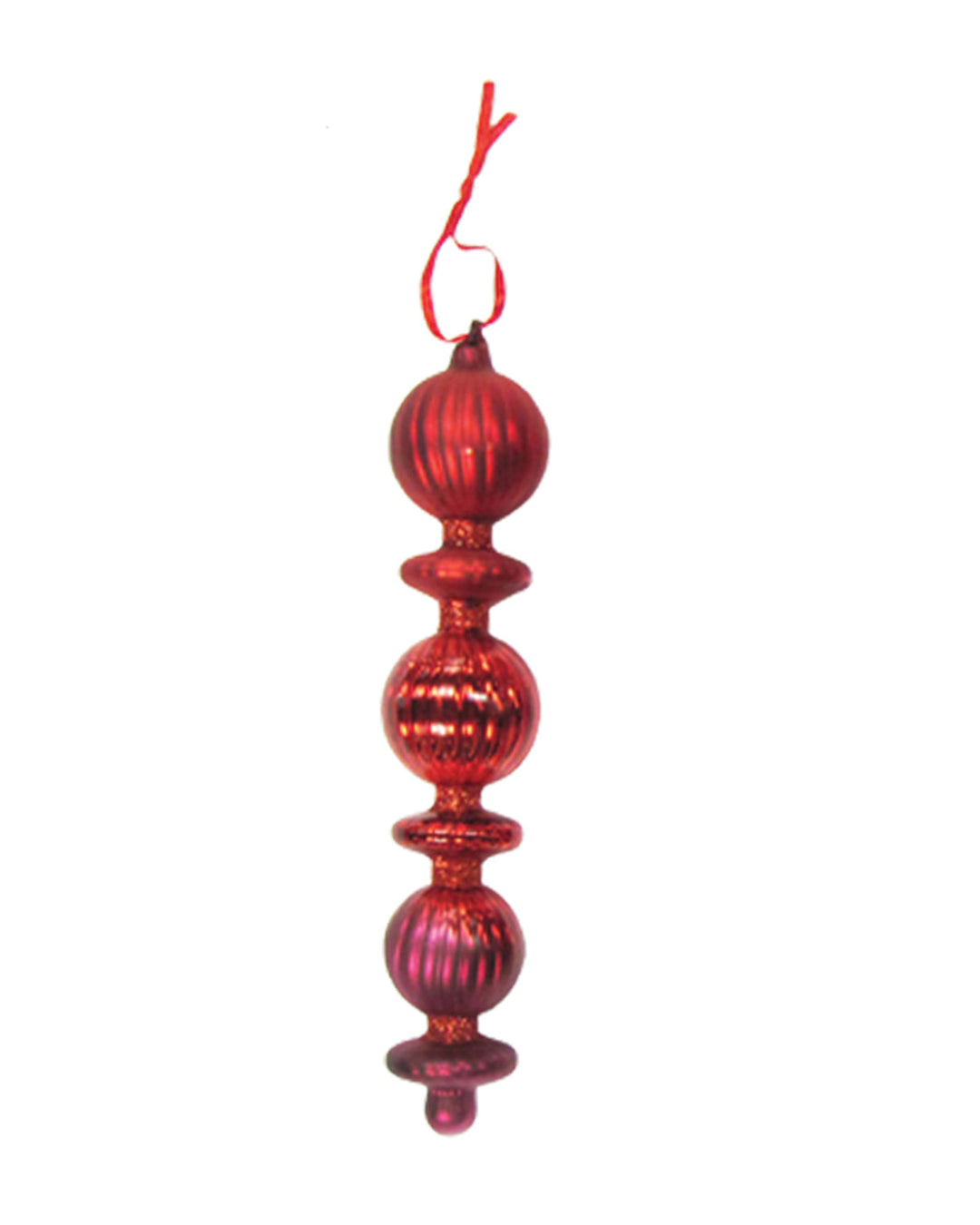 8 3/4" Large Ripple Ball and Disc Finial Glass Christmas Ornaments, Red