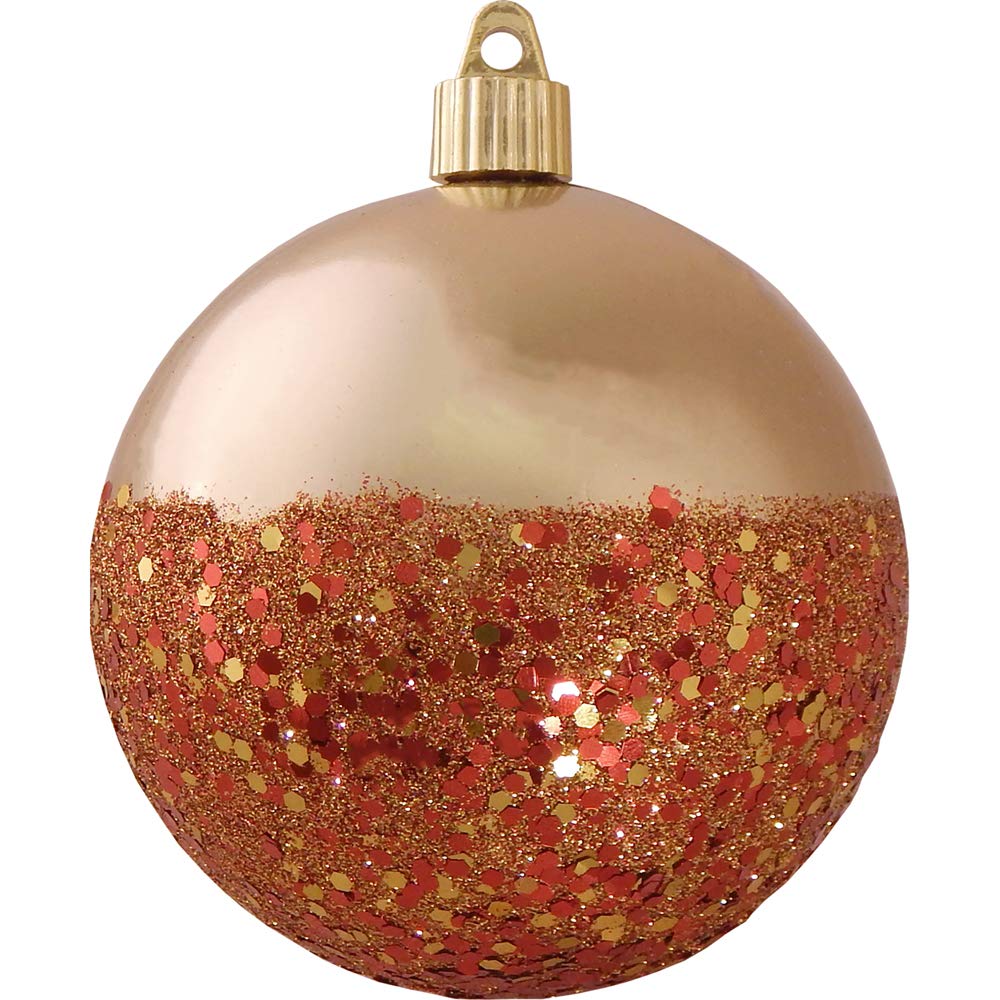 Christmas By Krebs 4" (100mm) Ornament [4 Pieces] Commercial Grade Indoor and Outdoor Shatterproof Plastic, Water Resistant Ball Decorated Ornaments (Gilded Gold with Glitz Bottom)