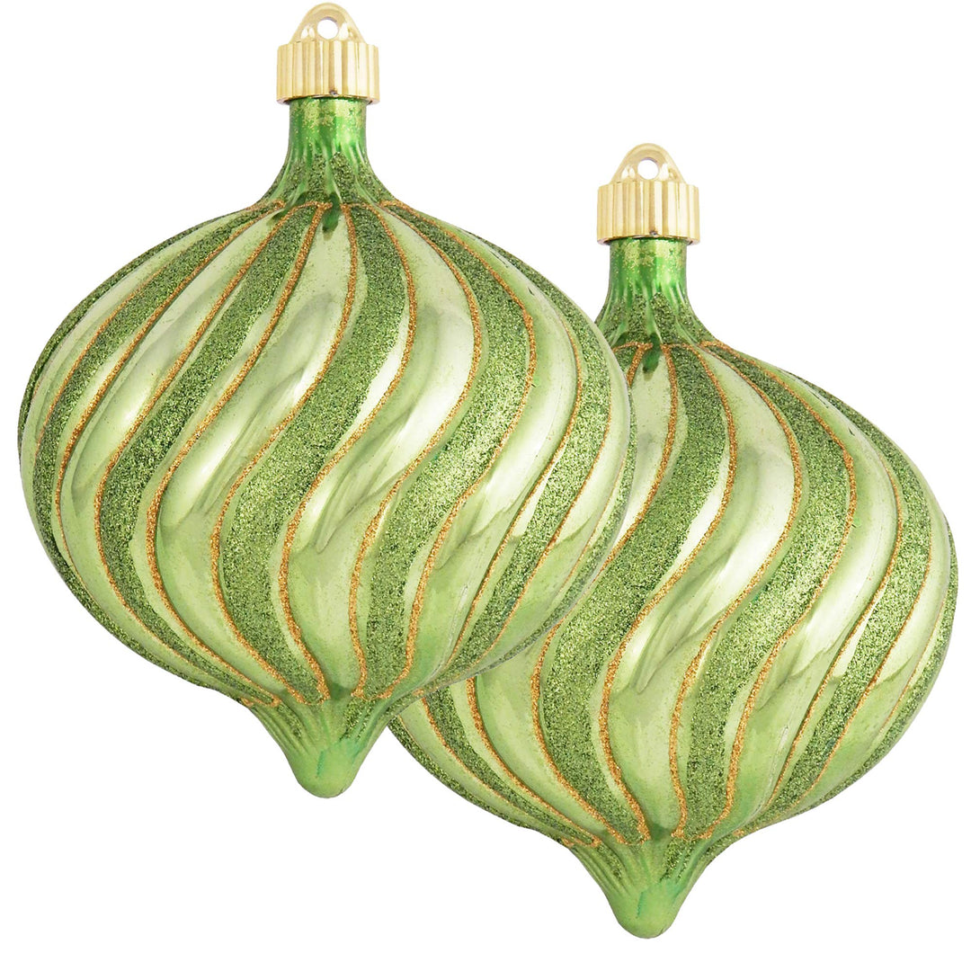 Christmas By Krebs 6" (150mm) Ornament [2 Pieces] Commercial Grade Indoor and Outdoor Shatterproof Plastic, Water Resistant Onion Shape Ornament Decorations (Limeade Onion with Glitter Swirls)
