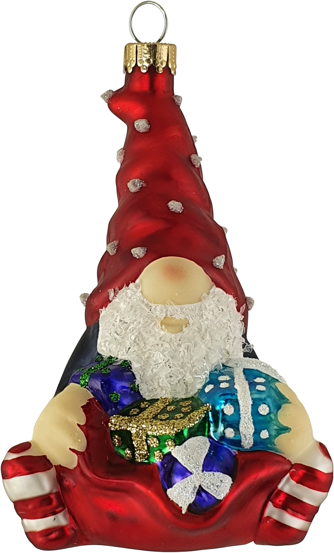 Christmas By Krebs Blown Glass  Collectible Tree Ornaments  (4" Gnome with Gift Bag)