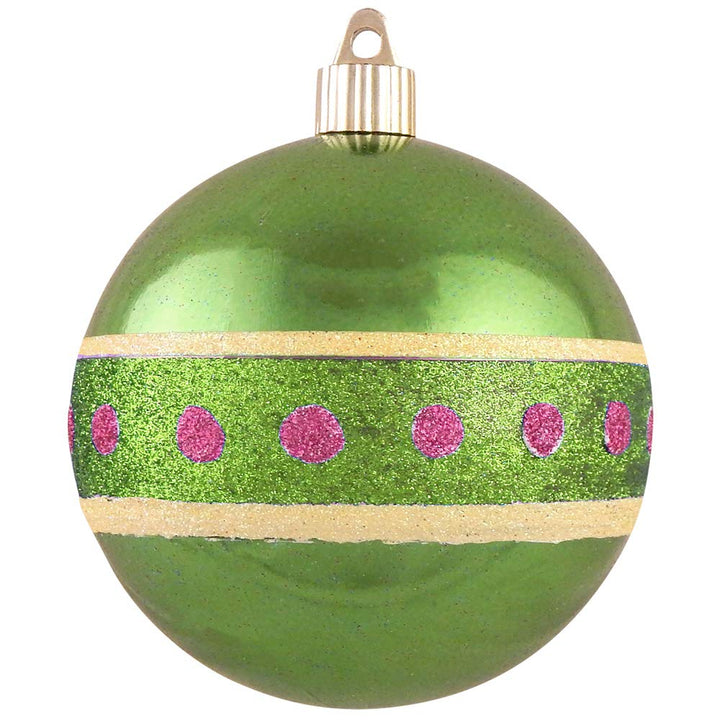Christmas By Krebs 4" (100mm) Ornament [4 Pieces] Commercial Grade Indoor and Outdoor Shatterproof Plastic, Water Resistant Ball Decorated Ornaments (Limeade Green with Band)