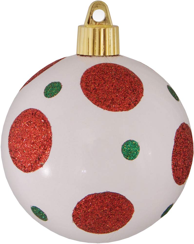 Christmas By Krebs 3 1/4" (80mm) Ornament [4 Pieces] Commercial Grade Indoor and Outdoor Shatterproof Plastic, Water Resistant Ball Shape Ornament Decorations (White with Red Dots)