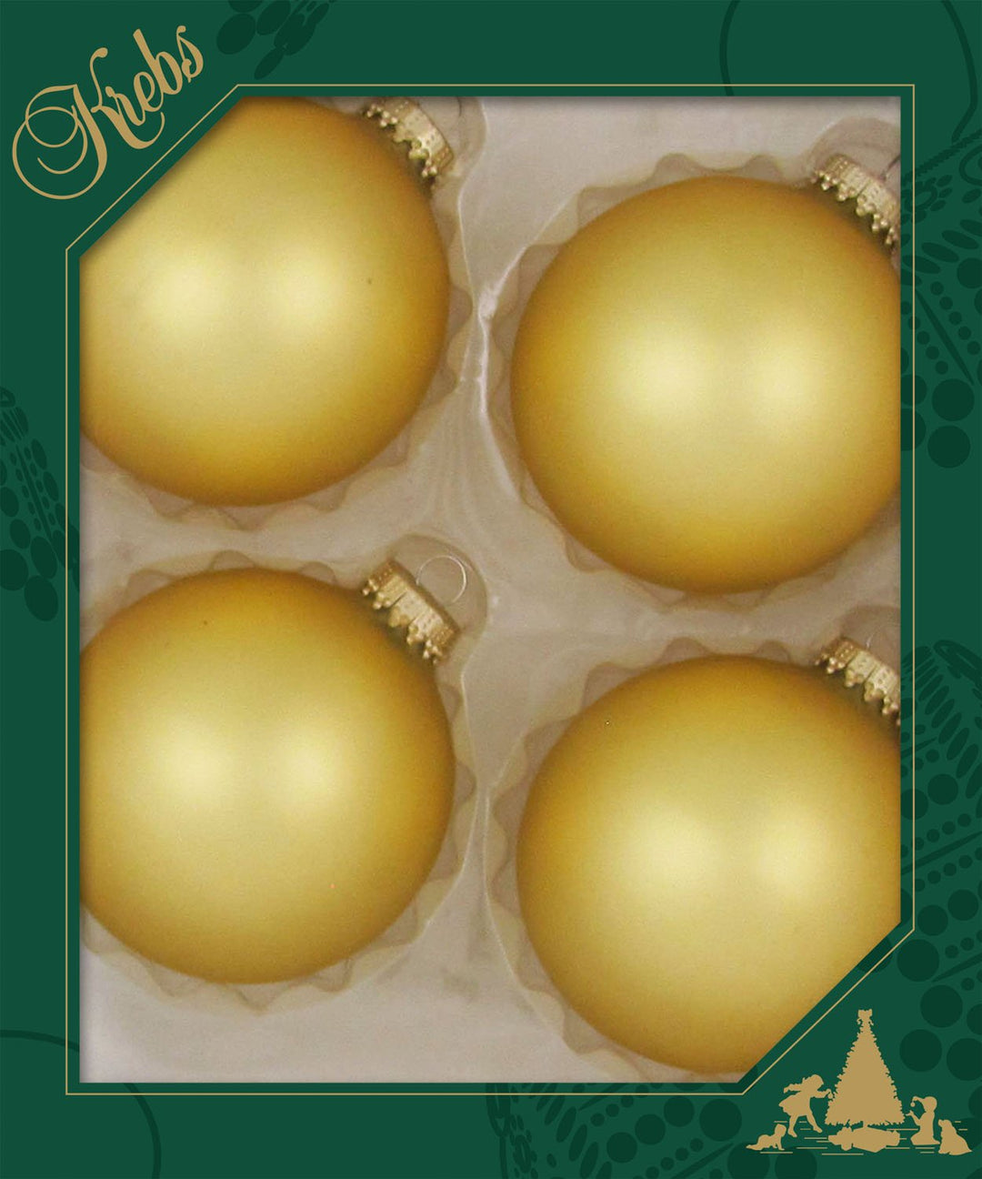 Glass Christmas Tree Ornaments - 80mm / 3.25" [4 Pieces] Designer Balls from Christmas By Krebs Seamless Hanging Holiday Decor (Gold Velvet)