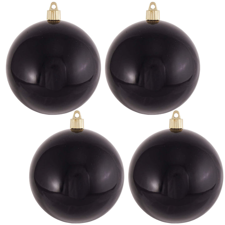 Christmas By Krebs 4 3/4" (120mm) Shiny Onyx Black [4 Pieces] Solid Commercial Grade Indoor and Outdoor Shatterproof Plastic, UV and Water Resistant Ball Ornament Decorations