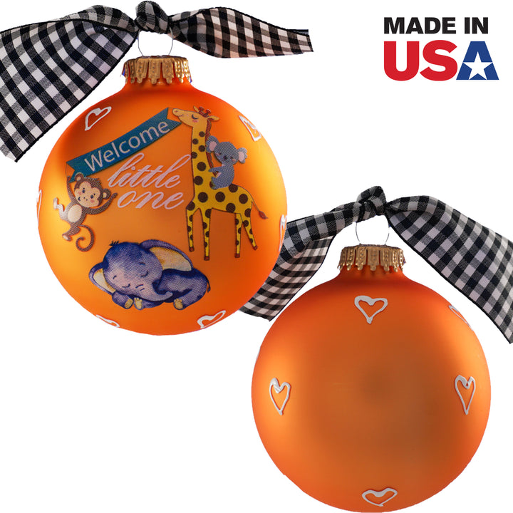 3 1/4 Hugs - Personalized Giftable Glass Ball Ornament with Welcome Little One Design
