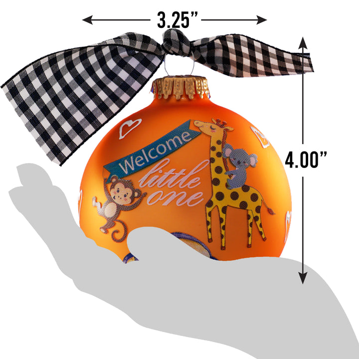 3 1/4 Hugs - Personalized Giftable Glass Ball Ornament with Welcome Little One Design