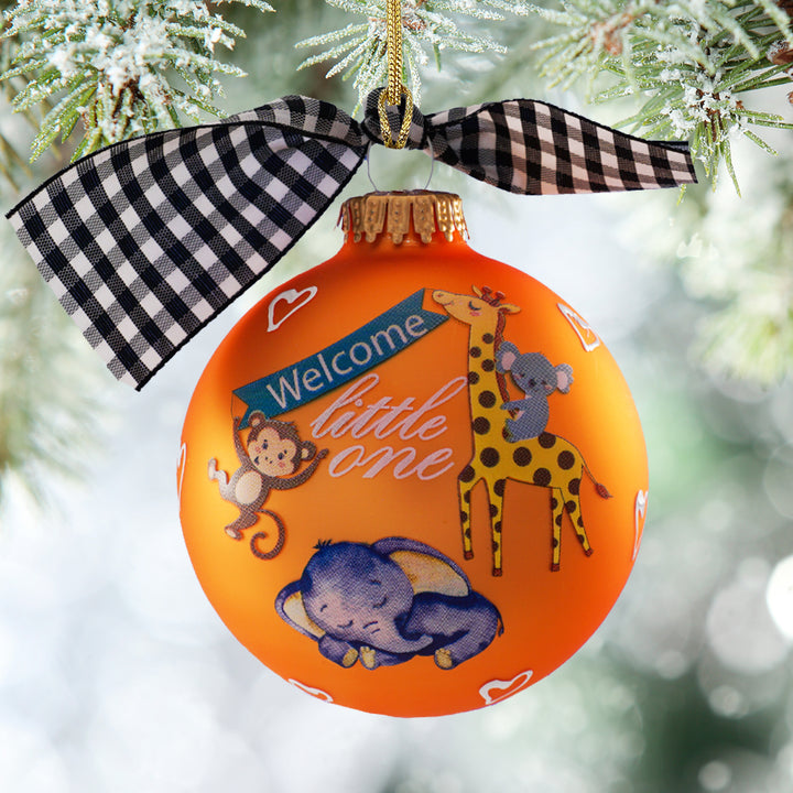 3 1/4 Hugs - Personalized Giftable Glass Ball Ornament with Welcome Little One Design