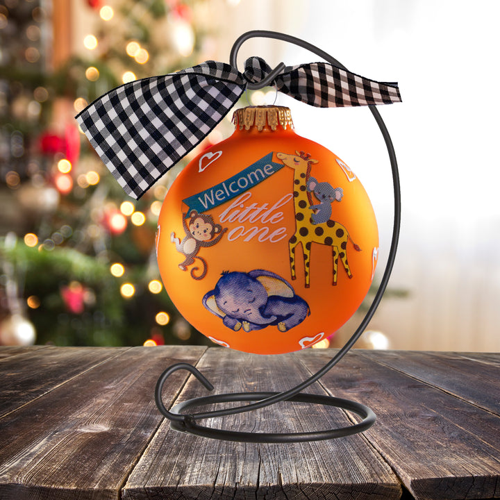 3 1/4 Hugs - Personalized Giftable Glass Ball Ornament with Welcome Little One Design