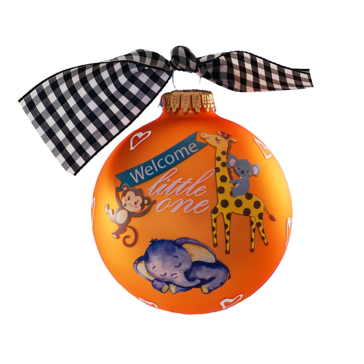 3 1/4 Hugs - Personalized Giftable Glass Ball Ornament with Welcome Little One Design