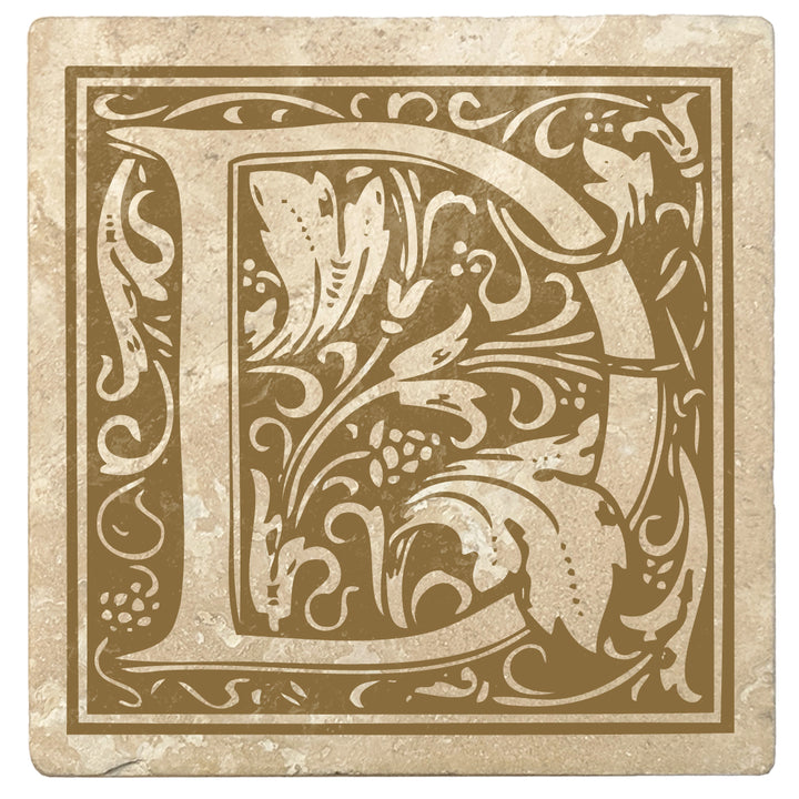 Harvest Gold Monogram Absorbent Stone 4" Square Drink Coasters, Set of 4