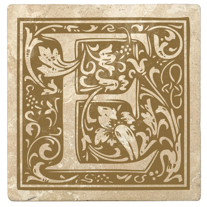 Harvest Gold Monogram Absorbent Stone 4" Square Drink Coasters, Set of 4
