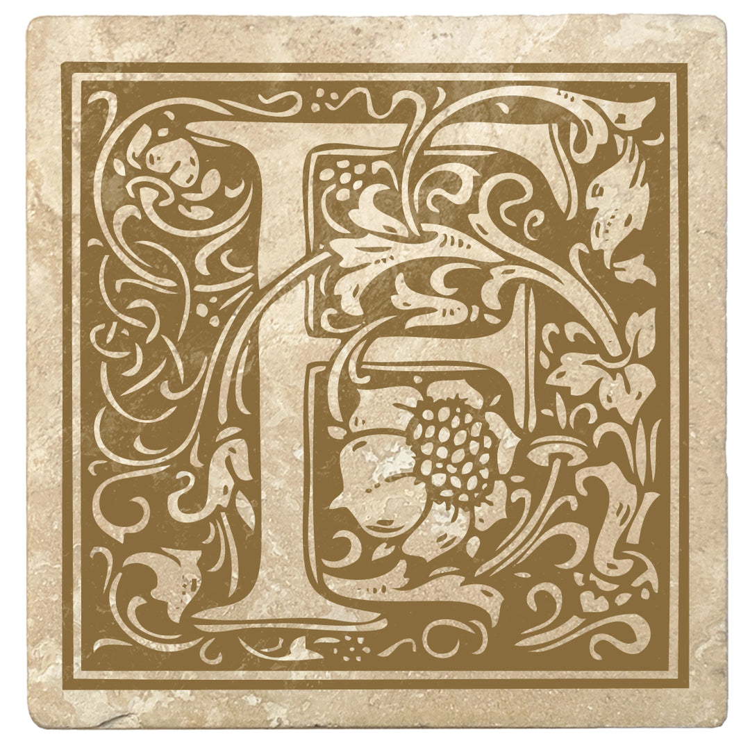 Harvest Gold Monogram Absorbent Stone 4" Square Drink Coasters, Set of 4
