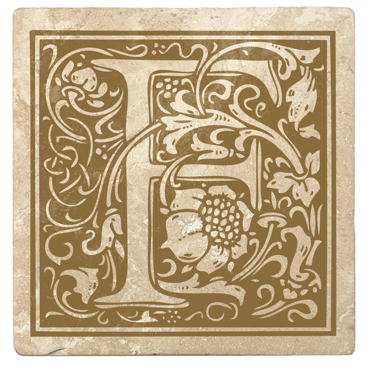 Harvest Gold Monogram Absorbent Stone 4" Square Drink Coasters, Set of 4