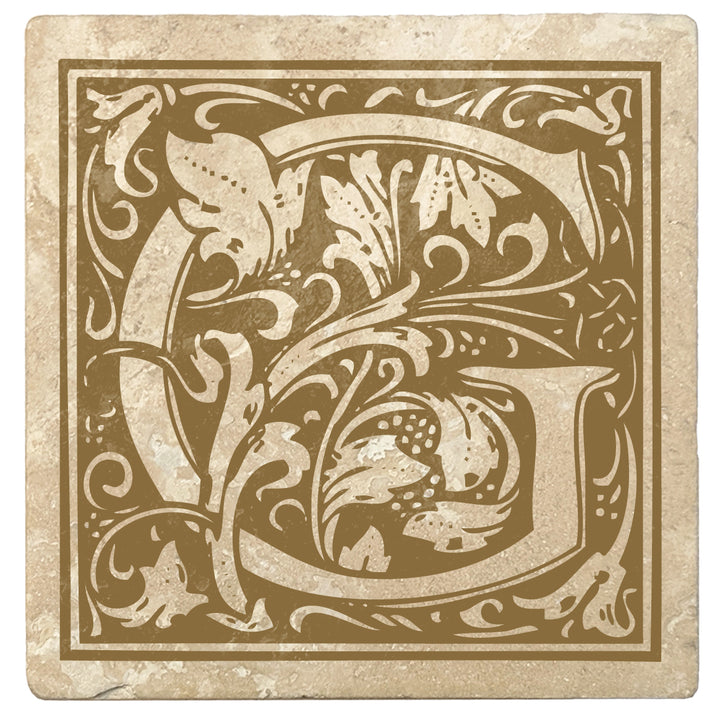 Harvest Gold Monogram Absorbent Stone 4" Square Drink Coasters, Set of 4
