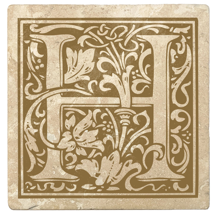 Harvest Gold Monogram Absorbent Stone 4" Square Drink Coasters, Set of 4