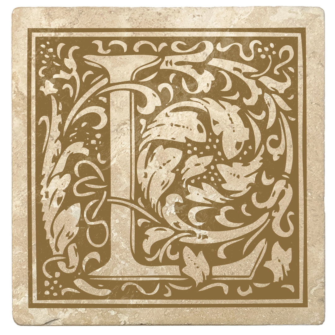 Harvest Gold Monogram Absorbent Stone 4" Square Drink Coasters, Set of 4