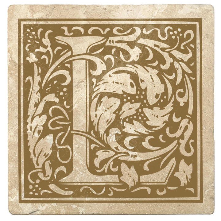 Harvest Gold Monogram Absorbent Stone 4" Square Drink Coasters, Set of 4