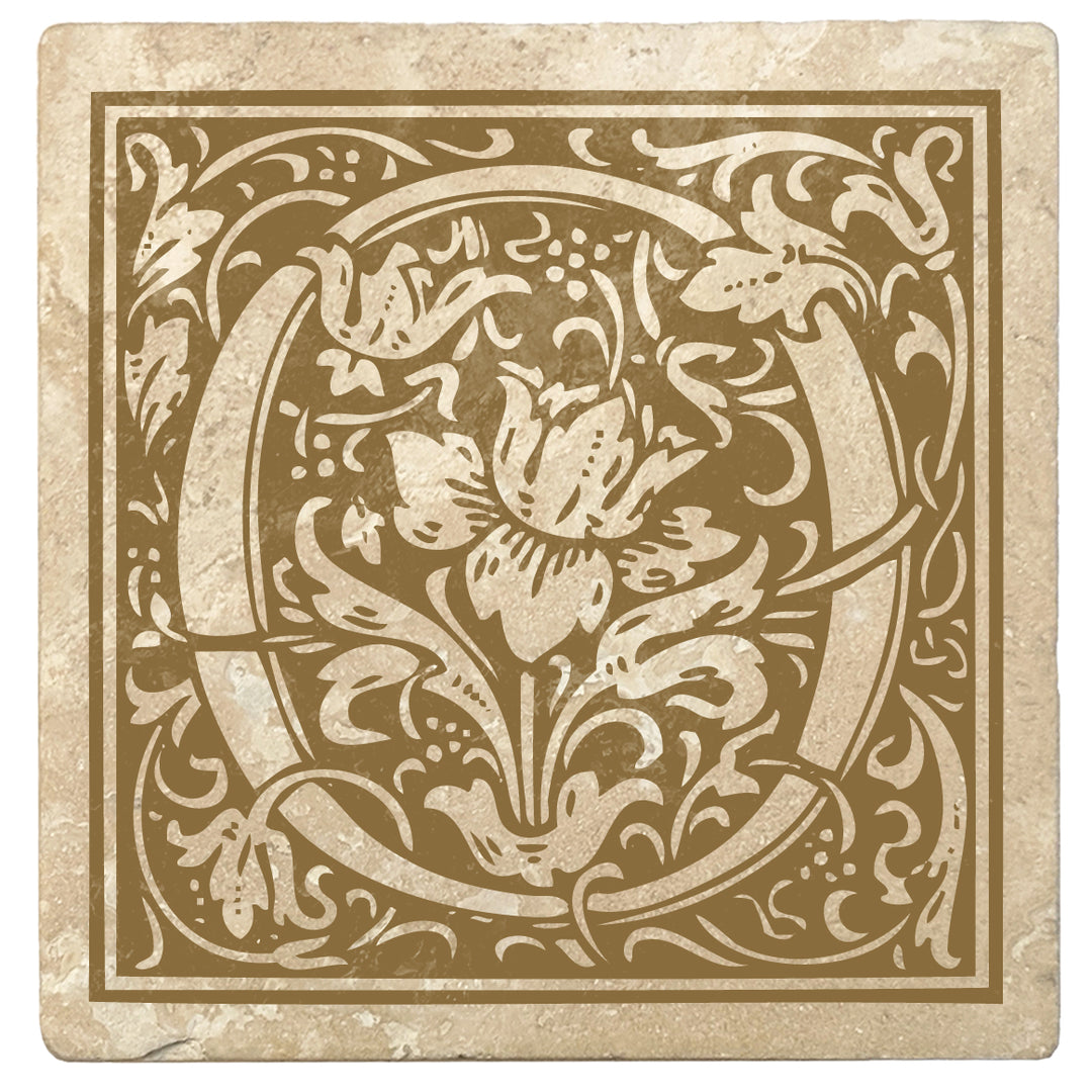 Harvest Gold Monogram Absorbent Stone 4" Square Drink Coasters, Set of 4