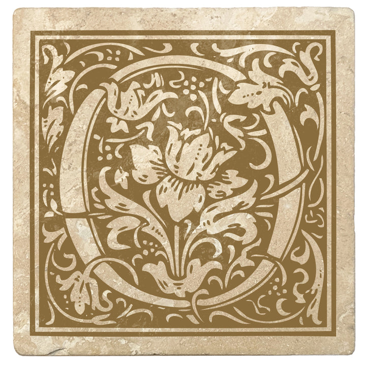Harvest Gold Monogram Absorbent Stone 4" Square Drink Coasters, Set of 4