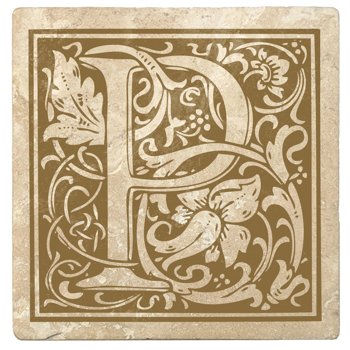 Harvest Gold Monogram Absorbent Stone 4" Square Drink Coasters, Set of 4