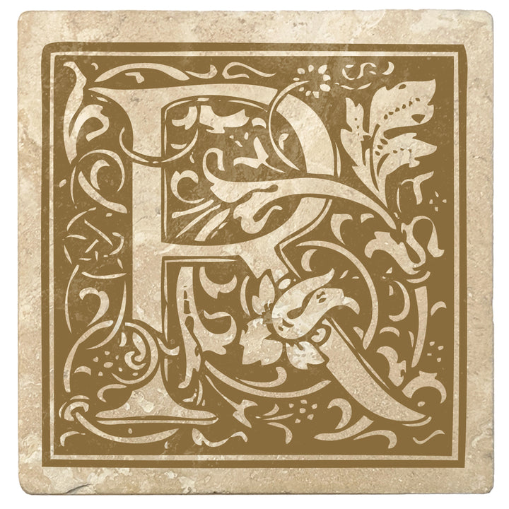 Harvest Gold Monogram Absorbent Stone 4" Square Drink Coasters, Set of 4