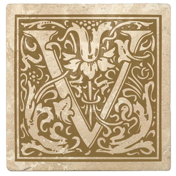 Harvest Gold Monogram Absorbent Stone 4" Square Drink Coasters, Set of 4