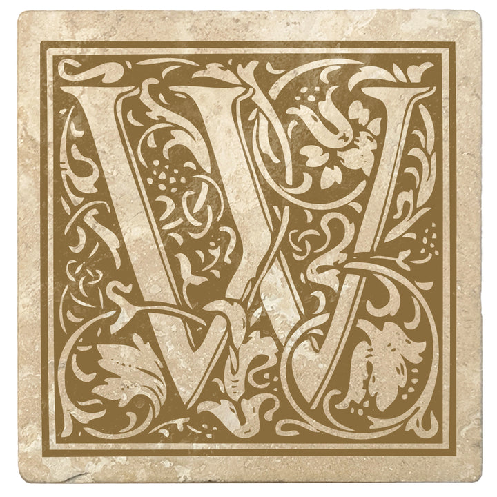Harvest Gold Monogram Absorbent Stone 4" Square Drink Coasters, Set of 4