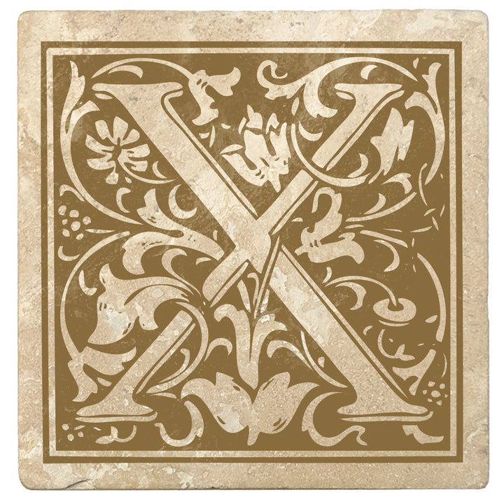 Harvest Gold Monogram Absorbent Stone 4" Square Drink Coasters, Set of 4