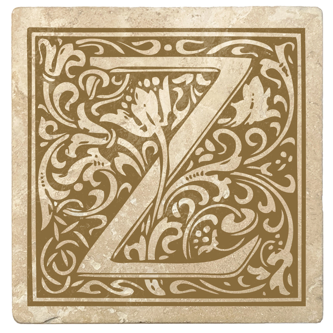 Harvest Gold Monogram Absorbent Stone 4" Square Drink Coasters, Set of 4