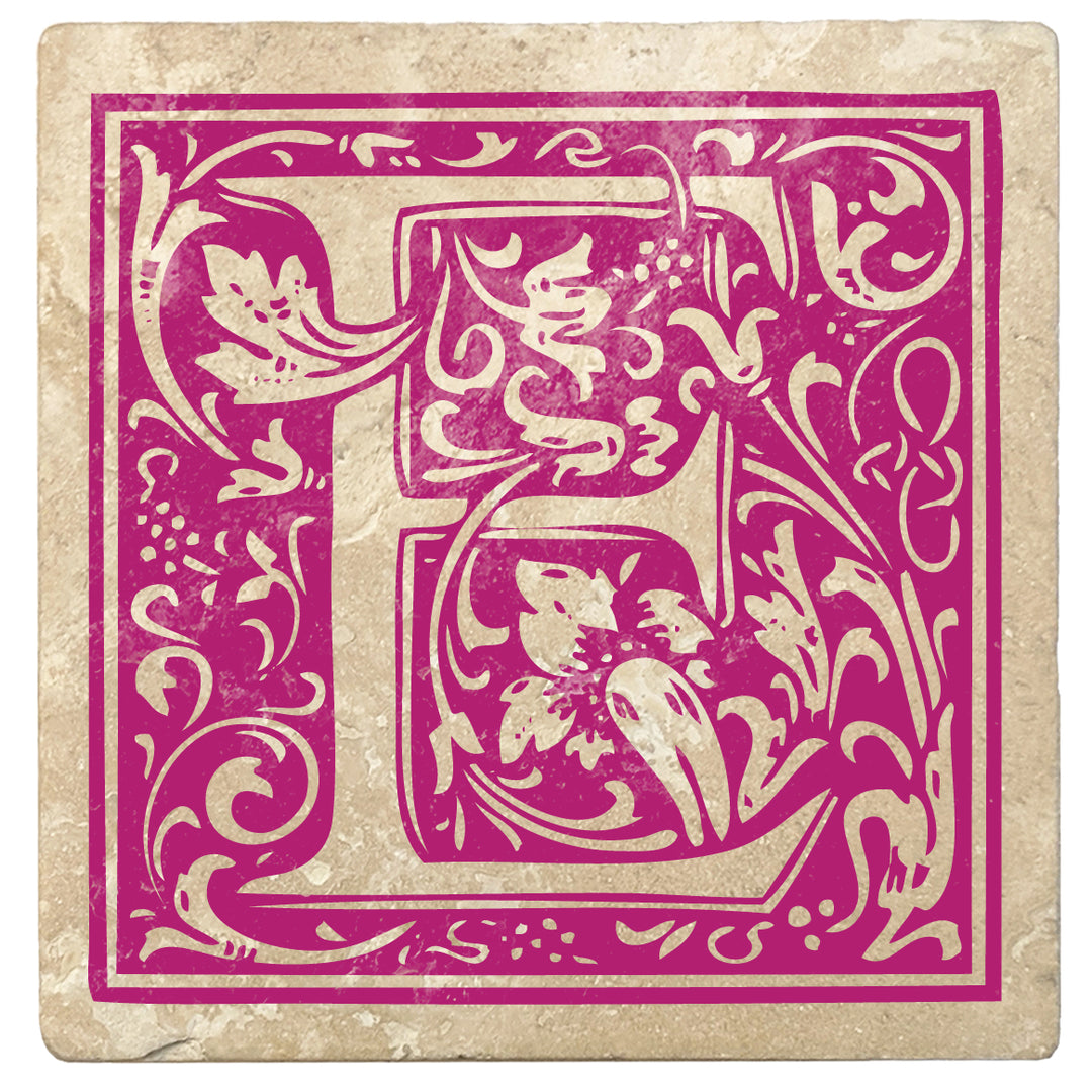 Tutti Frutti Pink Monogram Absorbent Stone 4" Square Drink Coasters, Set of 4