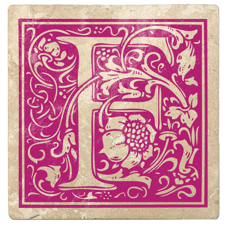 Tutti Frutti Pink Monogram Absorbent Stone 4" Square Drink Coasters, Set of 4