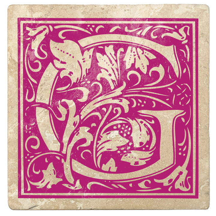 Tutti Frutti Pink Monogram Absorbent Stone 4" Square Drink Coasters, Set of 4