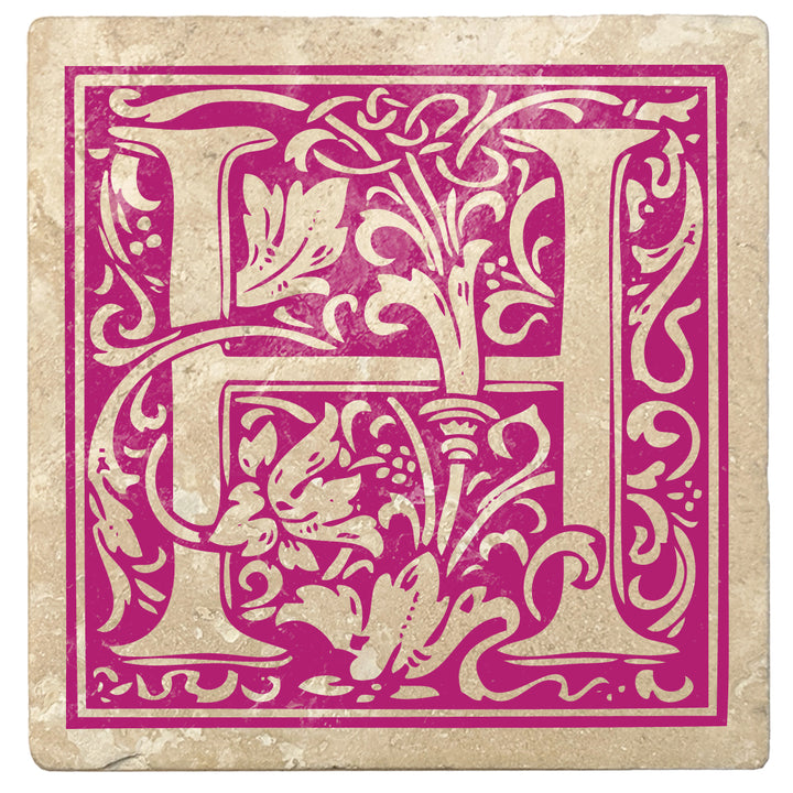 Tutti Frutti Pink Monogram Absorbent Stone 4" Square Drink Coasters, Set of 4